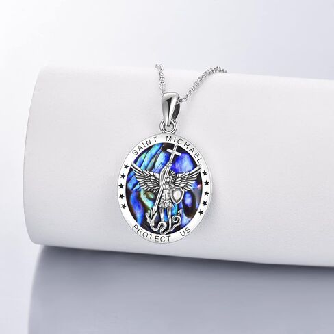 YFN St Saint Michael Pendant Necklace&Bracelet for Men Boys, Catholic/Protector/Talisman Sterling Silver Michael Archangel Medal Necklace Jewelry 18+2" in Saudi Arabia
