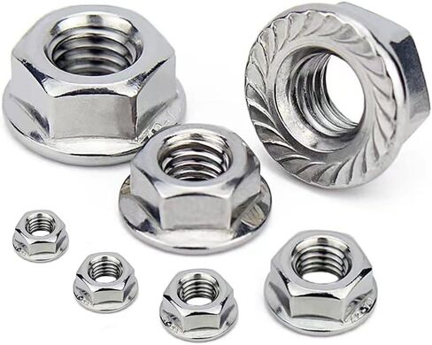 M8x1.25mm DIN6923 صواميل شفة مسننة 20 حزمة 304 صواميل قفل سداسية من الفولاذ المقاوم للصدأ خيط كامل لمثبتات البناء الصناعي in Kuwait