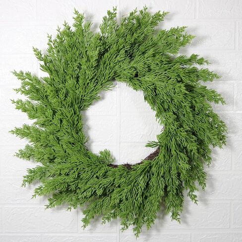 Christmas Wreaths for Front Door Norfolk Pine Wreath, Real Touch Norfolk Pine Wreath, Artificial Green Wreath Garland Faux Greenery Realistic Wreath Holiday Decoration for Christmas Home Decor (1 Pcs) in Saudi Arabia
