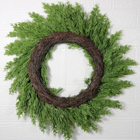 Christmas Wreaths for Front Door Norfolk Pine Wreath, Real Touch Norfolk Pine Wreath, Artificial Green Wreath Garland Faux Greenery Realistic Wreath Holiday Decoration for Christmas Home Decor (1 Pcs) in Saudi Arabia