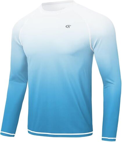 YuKaiChen Men's Rash Guard Swim Shirt Gradient Color UPF 50+ UV Protection Sun Shirts Long Sleeve Fishing Shirt in Saudi Arabia