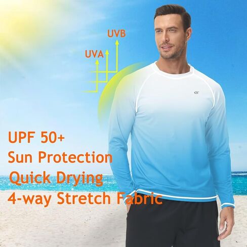 YuKaiChen Men's Rash Guard Swim Shirt Gradient Color UPF 50+ UV Protection Sun Shirts Long Sleeve Fishing Shirt in Saudi Arabia