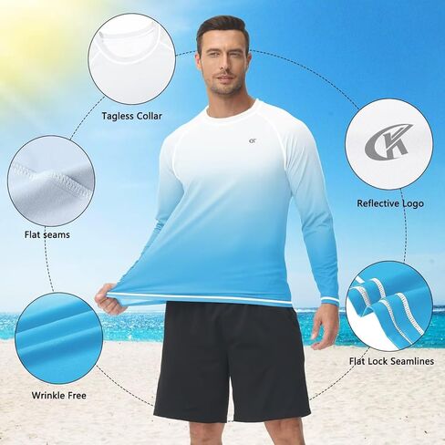 YuKaiChen Men's Rash Guard Swim Shirt Gradient Color UPF 50+ UV Protection Sun Shirts Long Sleeve Fishing Shirt in Saudi Arabia