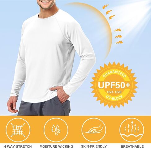 3rdHill الرجال UPF 50+ طفح الحرس السباحة قمصان طويلة الأكمام SPF قمصان الشمس للرجال المشي لمسافات طويلة الصيد خفيفة الوزن سريعة الجافة in Saudi Arabia