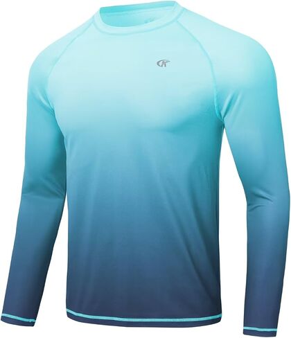 YuKaiChen Men's Rash Guard Swim Shirt Gradient Color UPF 50+ UV Protection Sun Shirts Long Sleeve Fishing Shirt in Saudi Arabia