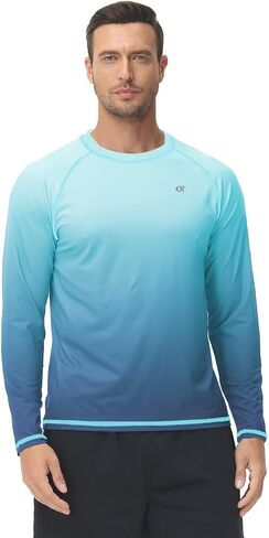 YuKaiChen Men's Rash Guard Swim Shirt Gradient Color UPF 50+ UV Protection Sun Shirts Long Sleeve Fishing Shirt in Saudi Arabia
