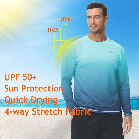 YuKaiChen Men's Rash Guard Swim Shirt Gradient Color UPF 50+ UV Protection Sun Shirts Long Sleeve Fishing Shirt in Saudi Arabia