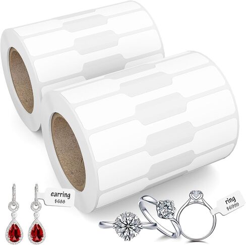 Jewelry Tags Price Tags Stickers, Rings Tags Glossy Self Adhesive White Blank Price Tags for Jewelry, Bracelet, Ring, Necklace, Earring, Clothing Display (2 Roll, 500 Labels/Roll) in Saudi Arabia