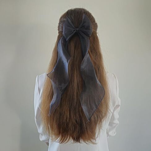 Chic Duo- 2 Pcs Black and White Hair Bow Barrettes with Long Tails | Stylish Hair Clips for Women, Girls' Hair Accessories, Hair Styling Set in Saudi Arabia