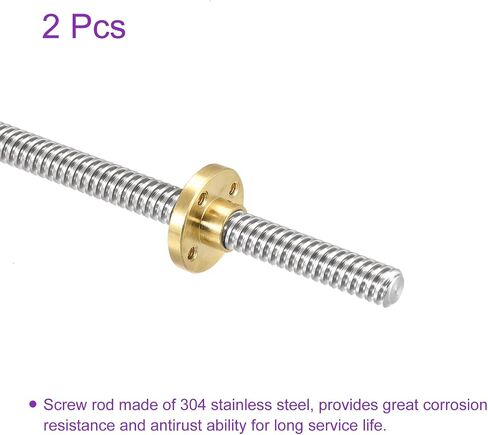 DMiotech 2 Pack 300mm Fully Thread Rod T8x4mm Lead Screw with Brass Nut Kit for 3D Printer, CNC Machine in Saudi Arabia
