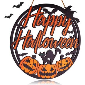 Halloween Decorations for Front Door, Wooden Welcome Sign for Home Decor, Hanging Pumpkin Sign for Outdoor Indoor Halloween Party Wreaths in Saudi Arabia