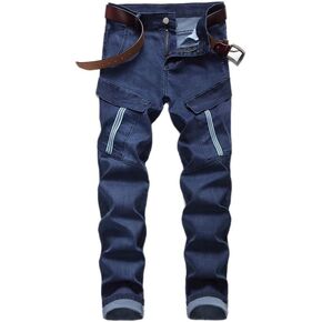 Men's Biker Moto Style Distressed Slim Fit Straight Leg Stretch Denim Jeans in Saudi Arabia
