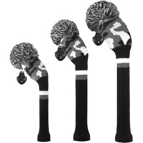 Scott Edward Scottish Style Golf Club Cover with a Pom Pom Set of 3 Fits Well Driver(460cc) Fairway Wood and Hybrid(UT) with Rotating Club Number Tags for Male/Female Golfers (Blue White Black) in Kuwait