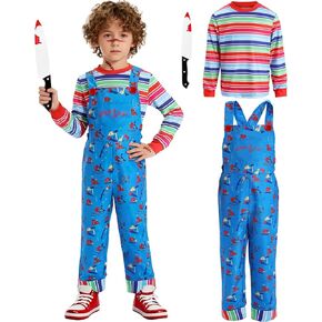 Creepy Doll Costume for Kids Horror Killer Shirt Jumpsuit Mask Halloween Cosplay Outfit for Boys Girls 3-10 Years in Kuwait