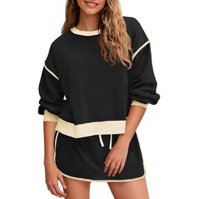 Fisoew Womens Sweatsuits 2 Piece Set Crewneck Sweatshirts High Waisted Skort Skirts Tennis Running Tracksuits Shorts Sets in Saudi Arabia