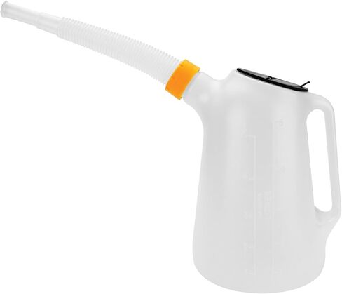 Performance Tool W4046 5 Qt. Oil Jug w/Lid - Measurement Markings, Pouring Handle, Flexible Spout, Spill-Free Oil Transfer, White in Saudi Arabia