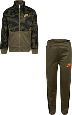 Nike Boy's Therma Dri Fit Jacket & Pants 2 Piece Set (MediumOlive(86H109-E6F)/Orange, 7) in Saudi Arabia