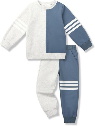 Toddler Boy Sweatsuit Stripe Long Sleeve Pull On Clothes Two Tone Tops and Pants Fall Winter Set in Saudi Arabia
