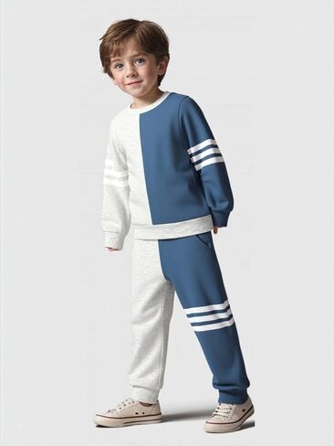 Toddler Boy Sweatsuit Stripe Long Sleeve Pull On Clothes Two Tone Tops and Pants Fall Winter Set in Saudi Arabia