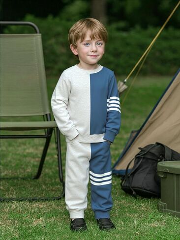 Toddler Boy Sweatsuit Stripe Long Sleeve Pull On Clothes Two Tone Tops and Pants Fall Winter Set in Saudi Arabia