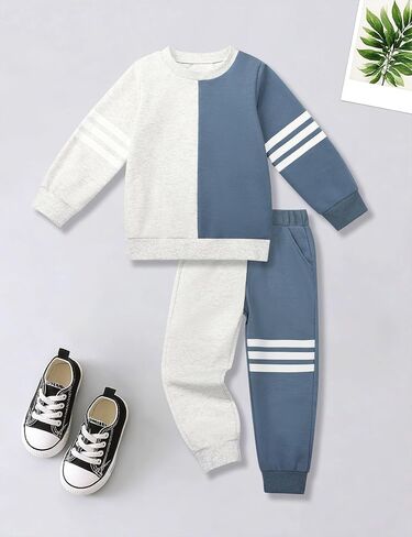 Toddler Boy Sweatsuit Stripe Long Sleeve Pull On Clothes Two Tone Tops and Pants Fall Winter Set in Saudi Arabia