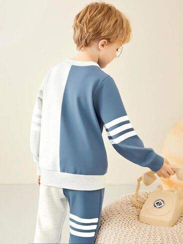 Toddler Boy Sweatsuit Stripe Long Sleeve Pull On Clothes Two Tone Tops and Pants Fall Winter Set in Saudi Arabia