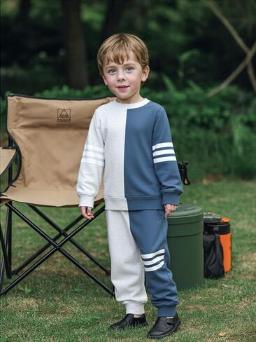 Toddler Boy Sweatsuit Stripe Long Sleeve Pull On Clothes Two Tone Tops and Pants Fall Winter Set in Saudi Arabia