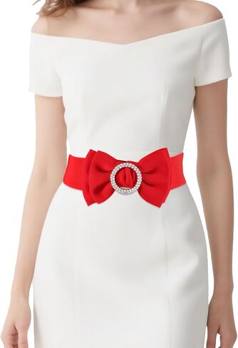Women's Circle Rhinestone Elastic Bow Belt Wide Stretch Belts Ladies Waist Accessories for Dress in Saudi Arabia