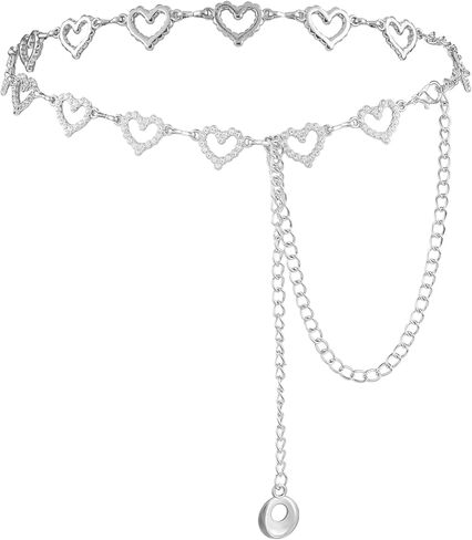 Adjustable Chain Belts for Women,Silver Belt Chain Rhinestone Heart Shaped Waist Necklace Suitable for Dresses Jeans Formal Wear Bridal Wedding in Kuwait
