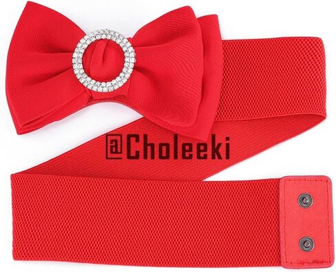 Women's Circle Rhinestone Elastic Bow Belt Wide Stretch Belts Ladies Waist Accessories for Dress in Saudi Arabia