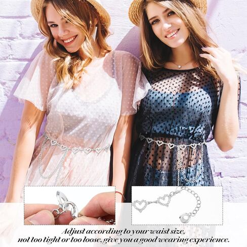 Adjustable Chain Belts for Women,Silver Belt Chain Rhinestone Heart Shaped Waist Necklace Suitable for Dresses Jeans Formal Wear Bridal Wedding in Kuwait