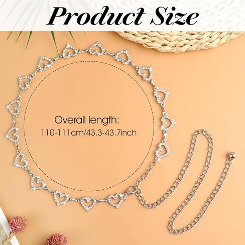 Adjustable Chain Belts for Women,Silver Belt Chain Rhinestone Heart Shaped Waist Necklace Suitable for Dresses Jeans Formal Wear Bridal Wedding in Kuwait