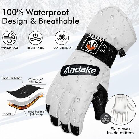 قفازات Andake للتزلج على الجليد في فصل الشتاء للرجال والنساء، قفازات مقاومة للماء تعمل باللمس للطقس البارد الدافئ للتزلج على الجليد in Kuwait