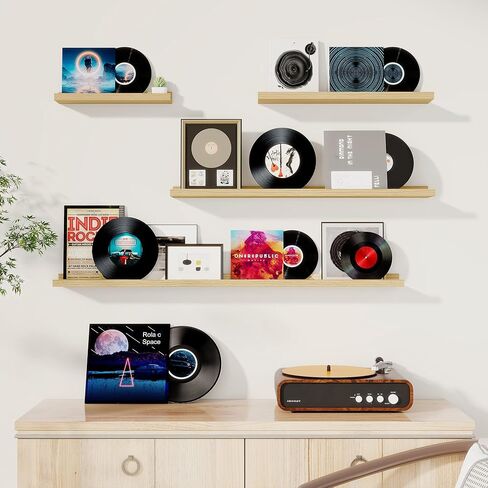 Fun Memories Picture Ledge Shelf, 16 Inch Long Floating Shelves Set of 6, Picture Shelf for Wall with Lip, Large Nursery Book Shelves for Storage, Wall Shelves for Living Room Bedroom Kitchen, White in Saudi Arabia