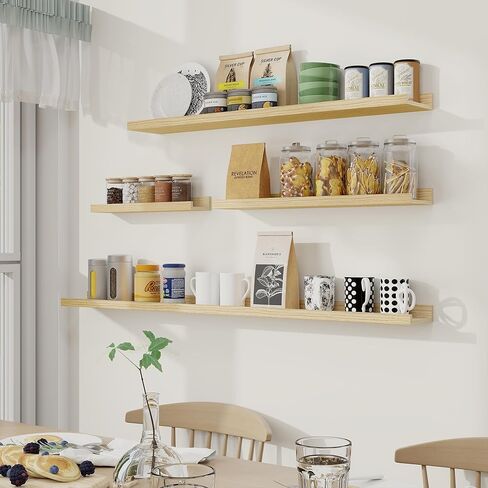 Fun Memories Picture Ledge Shelf, 16 Inch Long Floating Shelves Set of 6, Picture Shelf for Wall with Lip, Large Nursery Book Shelves for Storage, Wall Shelves for Living Room Bedroom Kitchen, White in Saudi Arabia