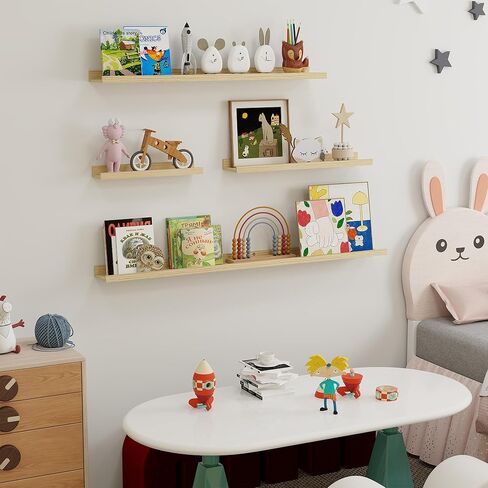 Fun Memories Picture Ledge Shelf, 16 Inch Long Floating Shelves Set of 6, Picture Shelf for Wall with Lip, Large Nursery Book Shelves for Storage, Wall Shelves for Living Room Bedroom Kitchen, White in Saudi Arabia