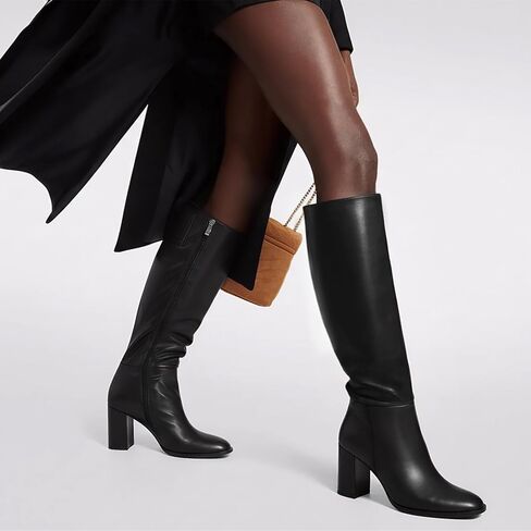 Lumeheel Black Knee High Boots for Women Round Toe Chunky Heel Gogo Boots with Side Zip Women's Fashion Tall Boots in Kuwait