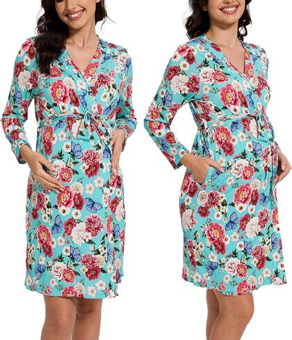 Bamboo Viscose Women Maternity Robe Long Sleeve V Neck Delivery Gown for Hospital Maternity in Saudi Arabia
