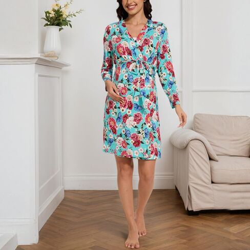Bamboo Viscose Women Maternity Robe Long Sleeve V Neck Delivery Gown for Hospital Maternity in Saudi Arabia