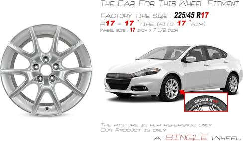 عجلة معدنية جديدة مقاس 17 بوصة مقاس 17 × 7.5 بوصة لسيارة دودج دارت 2013-2016 | حافة بديلة بتصميم OEM | طلاء فضي | ملاءمة مباشرة - مواصفات مخزون OE | 2481 2481A in Saudi Arabia