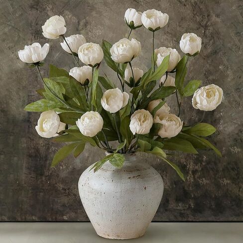 6 Pcs Faux Silk Peony Artificial Flowers for Vase -27", Bulk Fake Peonies Branches with Stems for DIY Bouquet Centerpieces Wedding Fillers Arrangements Shower Decorations (Cream) in Kuwait