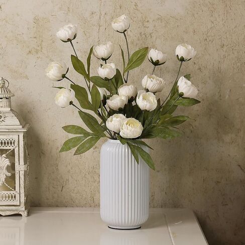 6 Pcs Faux Silk Peony Artificial Flowers for Vase -27", Bulk Fake Peonies Branches with Stems for DIY Bouquet Centerpieces Wedding Fillers Arrangements Shower Decorations (Cream) in Kuwait