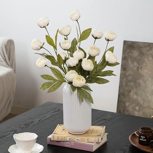 6 Pcs Faux Silk Peony Artificial Flowers for Vase -27", Bulk Fake Peonies Branches with Stems for DIY Bouquet Centerpieces Wedding Fillers Arrangements Shower Decorations (Cream) in Kuwait
