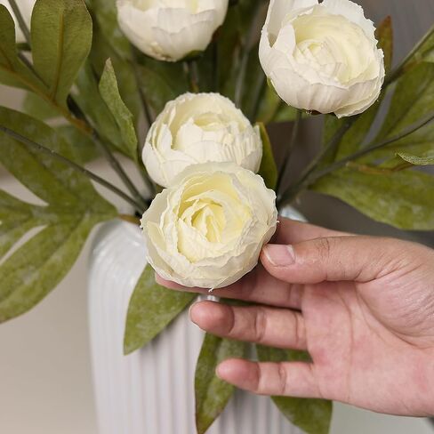 6 Pcs Faux Silk Peony Artificial Flowers for Vase -27", Bulk Fake Peonies Branches with Stems for DIY Bouquet Centerpieces Wedding Fillers Arrangements Shower Decorations (Cream) in Kuwait