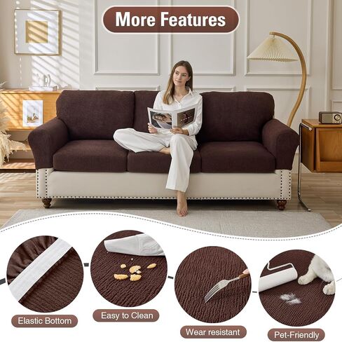 Couch Cushion Covers Sectional Couch Covers Stretch Washable Soft Seat Cushion Covers Furniture Protector Sofa Slipcovers for Pets(Natural,3 Pieces Seat Covers or Back Covers) in Saudi Arabia