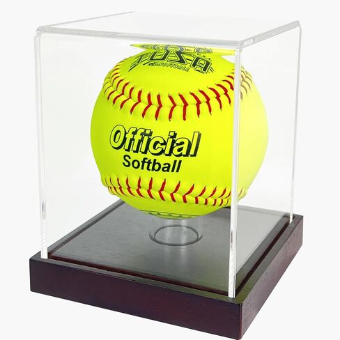Softball Display Case Clear Soft Ball Holder for Display,UV Protected Cube with Wooden Base,Softball Display Case for 12 Inch Ball or 11 inch Ball Sports Ball Storage Collections (4.8×4.3×5.5 inches) in Saudi Arabia