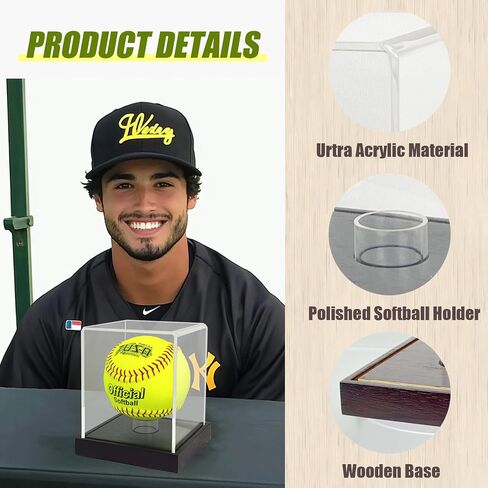 Softball Display Case Clear Soft Ball Holder for Display,UV Protected Cube with Wooden Base,Softball Display Case for 12 Inch Ball or 11 inch Ball Sports Ball Storage Collections (4.8×4.3×5.5 inches) in Saudi Arabia