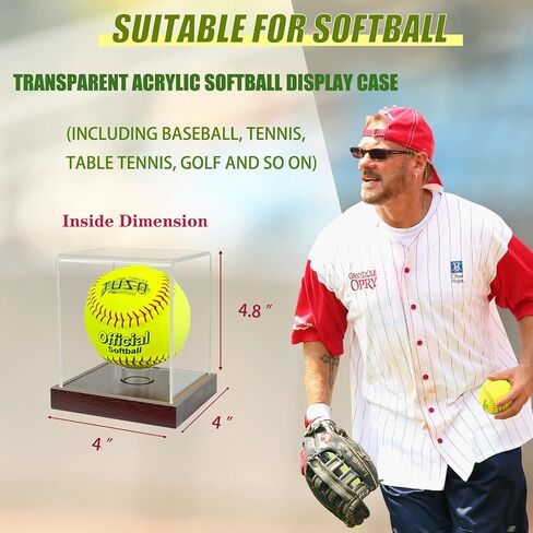 Softball Display Case Clear Soft Ball Holder for Display,UV Protected Cube with Wooden Base,Softball Display Case for 12 Inch Ball or 11 inch Ball Sports Ball Storage Collections (4.8×4.3×5.5 inches) in Saudi Arabia