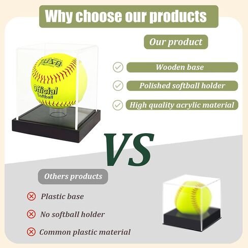 Softball Display Case Clear Soft Ball Holder for Display,UV Protected Cube with Wooden Base,Softball Display Case for 12 Inch Ball or 11 inch Ball Sports Ball Storage Collections (4.8×4.3×5.5 inches) in Saudi Arabia