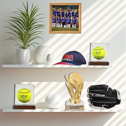 Softball Display Case Clear Soft Ball Holder for Display,UV Protected Cube with Wooden Base,Softball Display Case for 12 Inch Ball or 11 inch Ball Sports Ball Storage Collections (4.8×4.3×5.5 inches) in Saudi Arabia